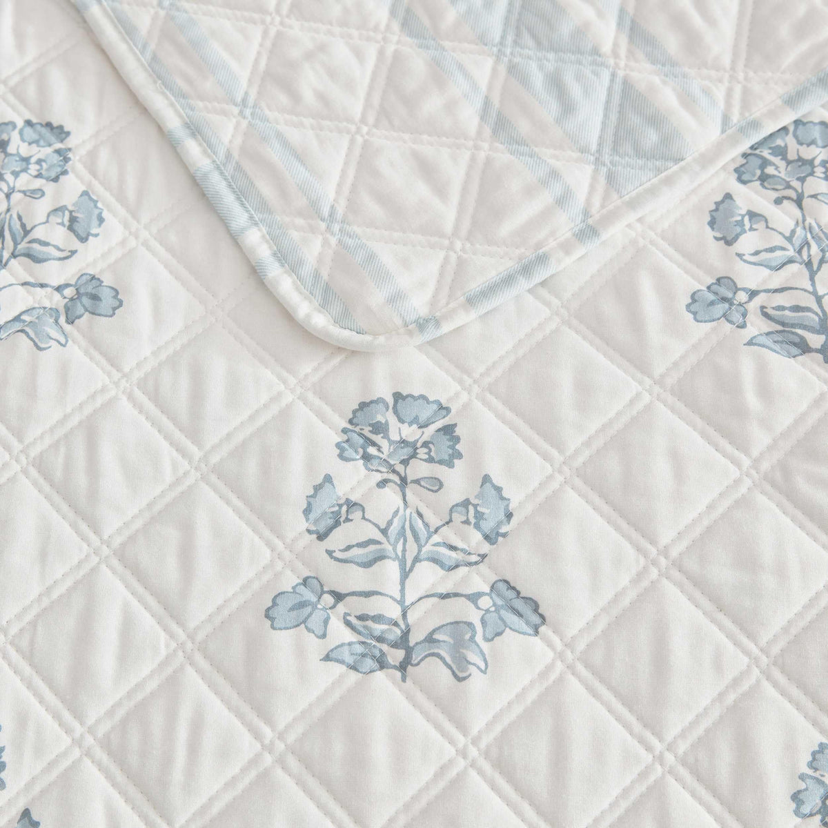 Martha Stewart Queen Quilt Set enriches any bedroom with floral block print blue