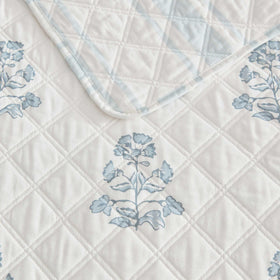 Martha Stewart Queen Quilt Set enriches any bedroom with floral block print blue