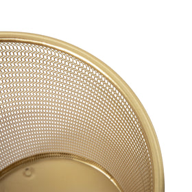 Martha Stewart Ryder gold mesh trash can easy-clean surface with damp cloth