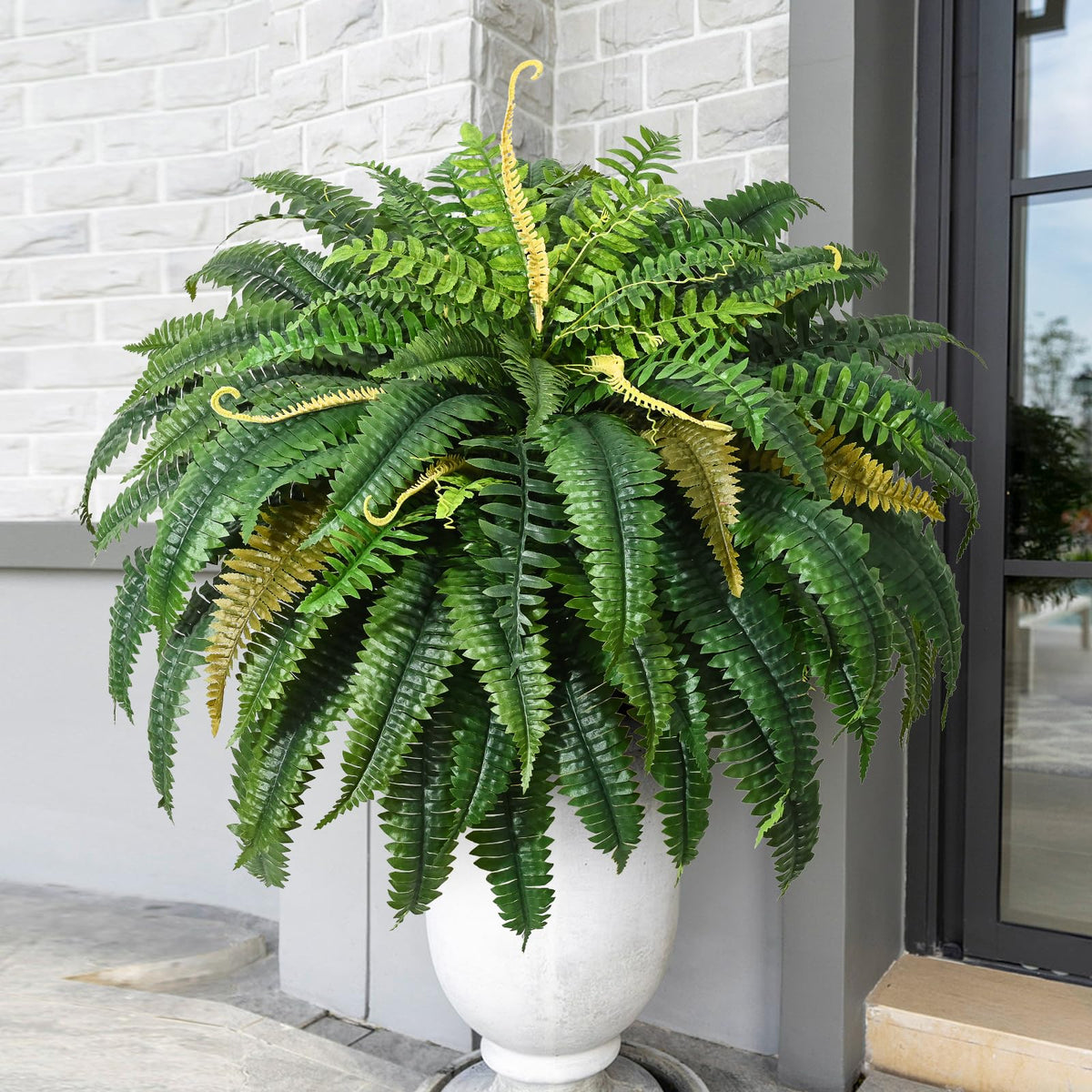 MARTINE MALL 48inch fern closeup shows 88 leaves for lush outdoor decor