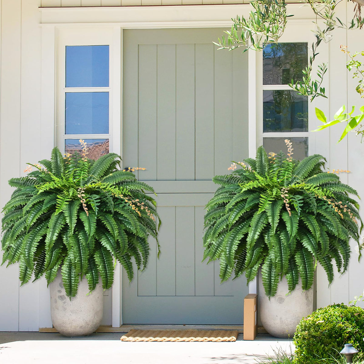 MARTINE MALL Boston fern hanging-basket look enhances balcony decor