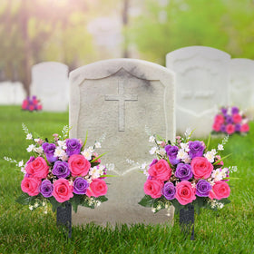 Martine Mall cemetery decor – stable arrangement withstands wind and weather.