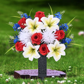 MARTINE MALL grave flowers with two bouquets for lasting remembrance near the headstone.