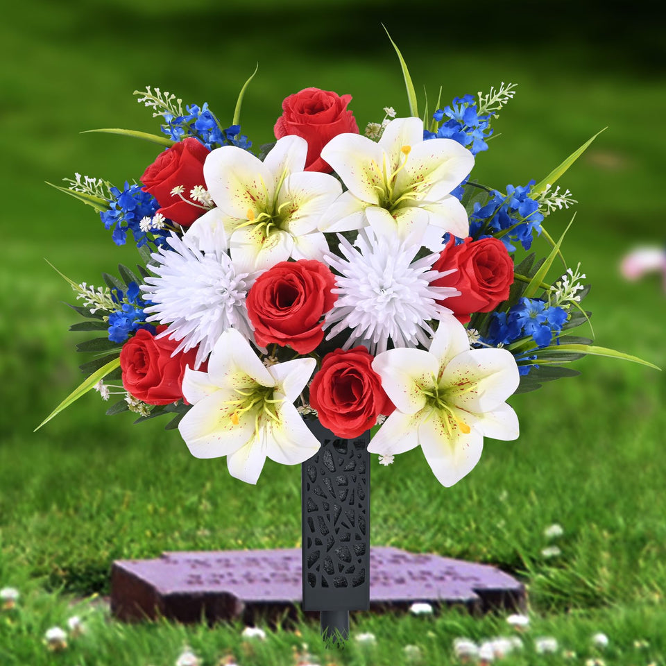 MARTINE MALL grave flowers with two bouquets for lasting remembrance near the headstone.