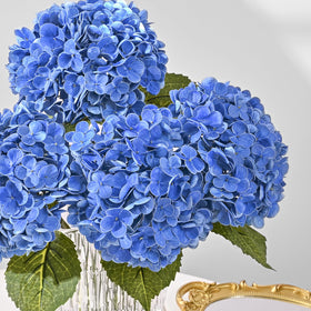 Office decor accent using Martine Mall dark blue hydrangea.