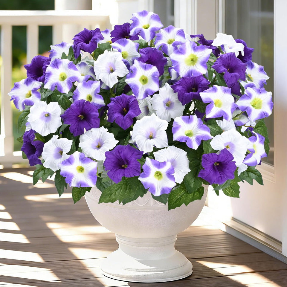 MARTINE MALL outdoor artificial petunia four-pack – realistic blooms for porch decor.