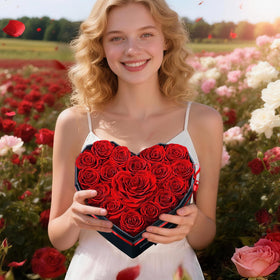 Martine Mall roses in heart box evoke timeless romance for memorable occasions.