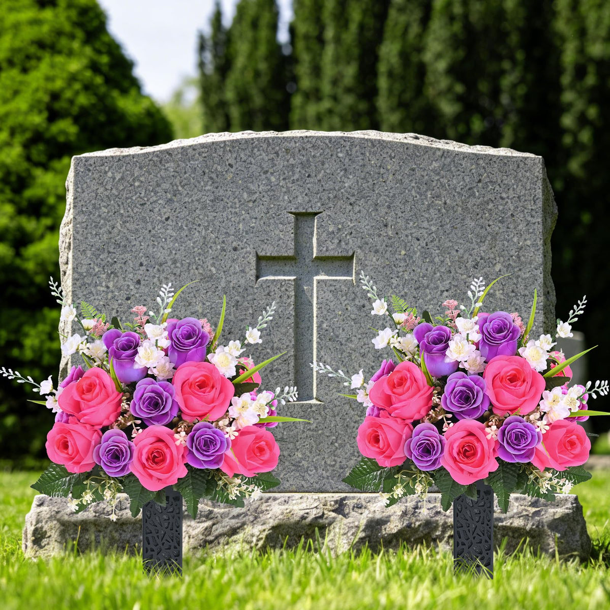 Martine Mall silk rose cemetery flowers – durable, low-maintenance tribute.