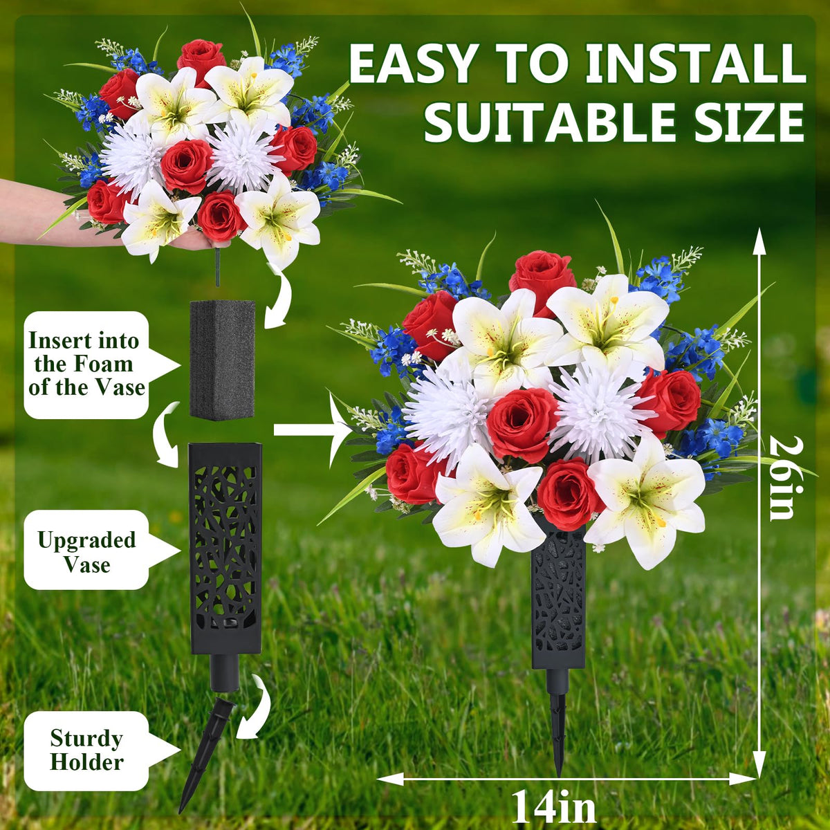 MARTINE MALL upgraded hollow vase and holder enable quick, wind-stable setup.