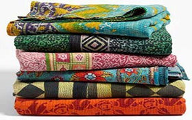 Marubhumi Kantha quilt vintage sari throw adds boho texture to any room.