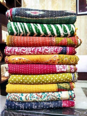 Marubhumi Kantha quilts vintage cotton fabric suitable as bedding or wall art