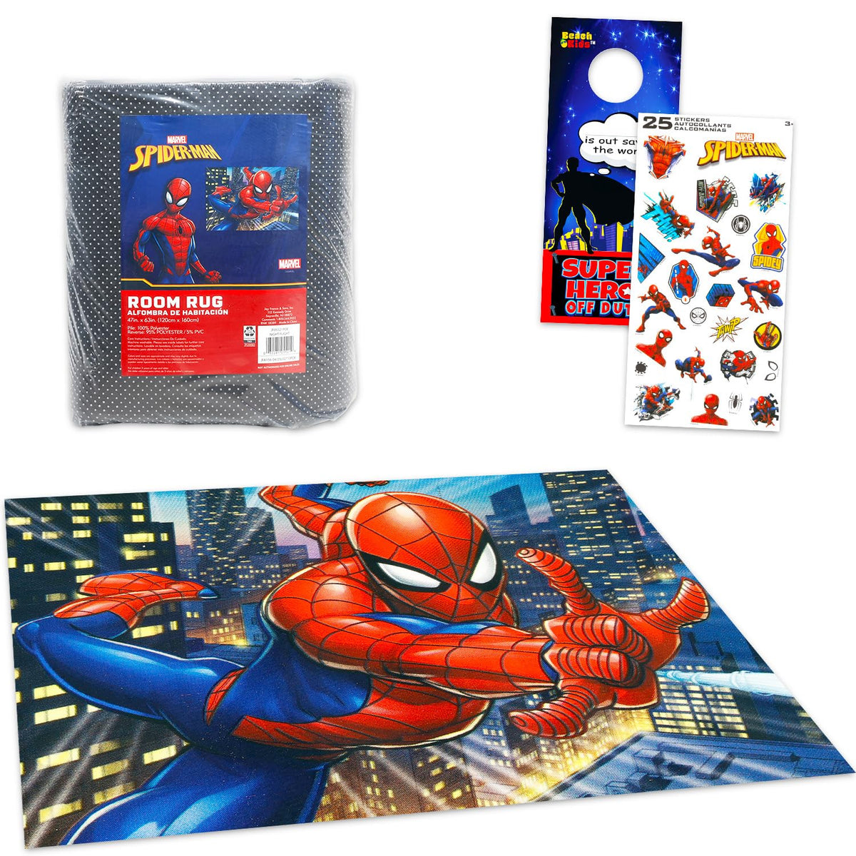 Marvel Spiderman rug 48x72 inch area carpet, soft and durable for kids' rooms.