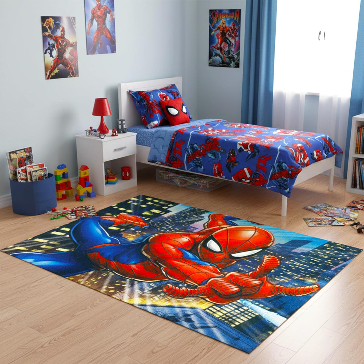 Marvel Spiderman stickers included for room personalization and decor.