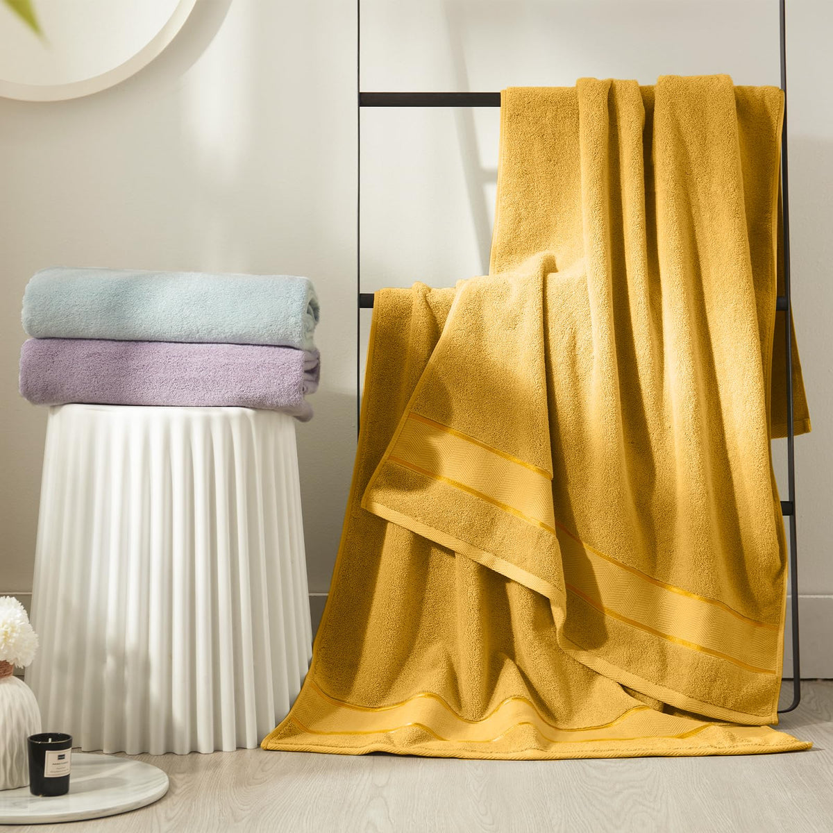 Marvione absorbent towels ideal for quick-dry after shower.
