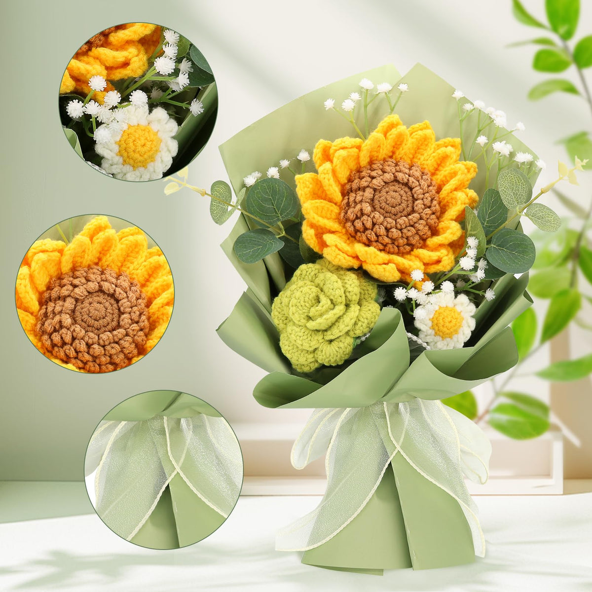 Marvogo crochet rose bouquet, delicate yarn flower keepsake for anniversaries.