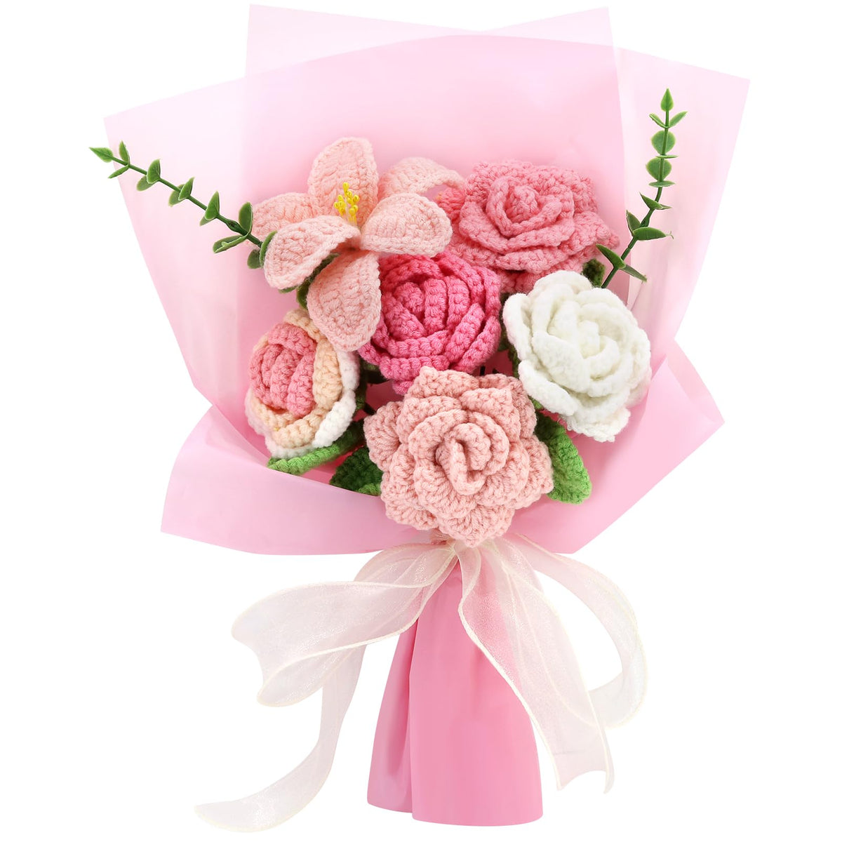 Marvogo sunflowers crochet bouquet in pink, timeless decor that lasts.
