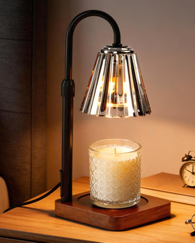Marycele black candle warmer lamp front view with flameless diffusion.