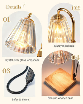 Marycele wooden base and gold body blend with vintage-inspired decor.