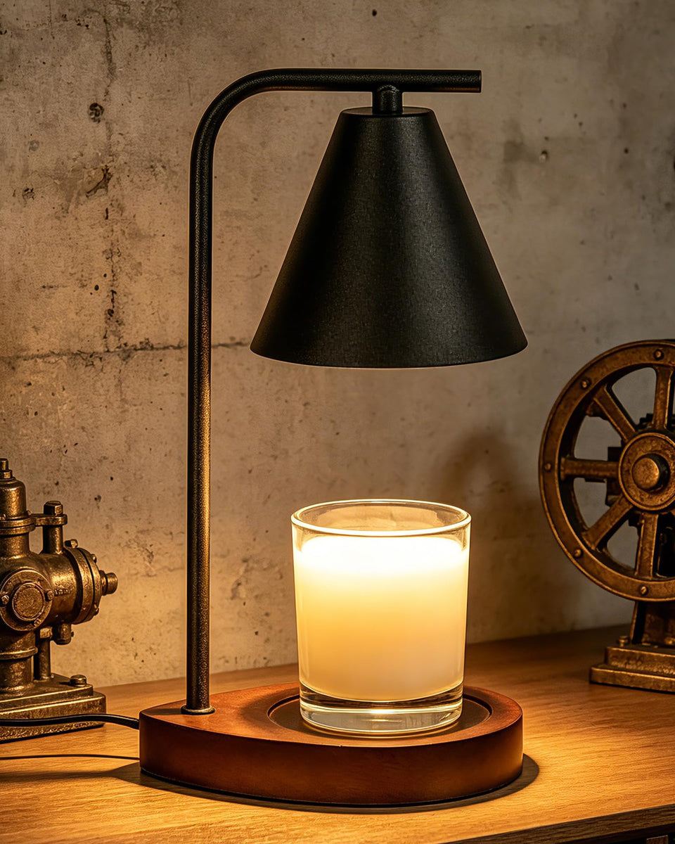 Marycele Candle Warmer Lamp in black finish with flame-free glow for cozy spaces.