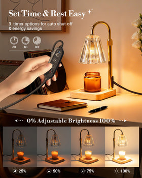 Marycele adjustable-height warmer adapts to small melts and large jar candles.