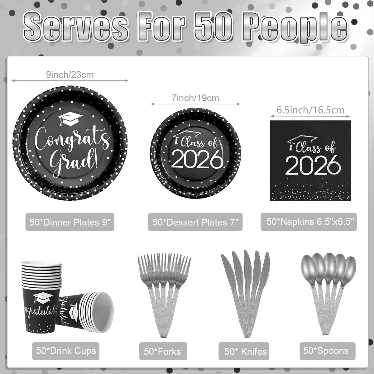 MASHAN 7-inch graduation plate in black and silver for dessert courses.