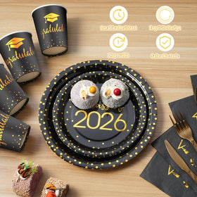 MASHAN graduation napkins in black gold complement polka dot theme