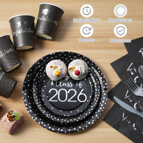 MASHAN graduation napkins in black and silver for cohesive table styling.