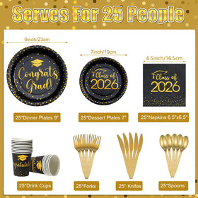 MASHAN Class of 2026 7-inch black gold plate for appetizers or dessert