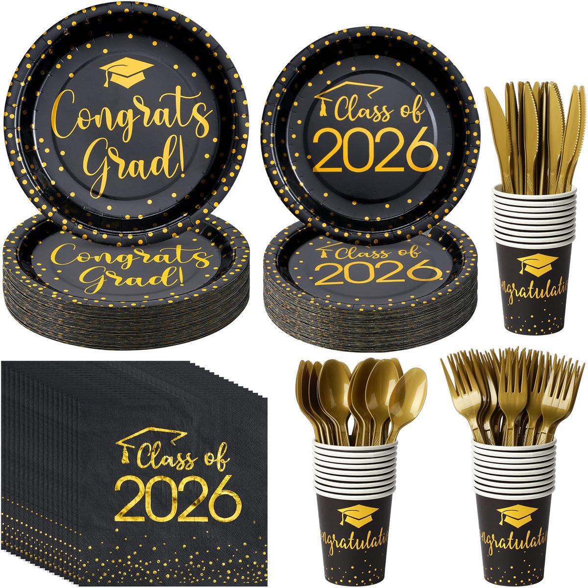 MASHAN Class of 2026 9-inch black gold plate for elegant graduation dining