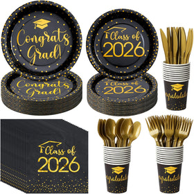 MASHAN Class of 2026 9-inch black gold plate for elegant graduation dining