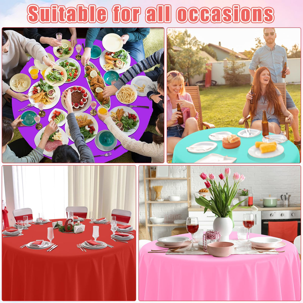 MASHAN rainbow round tablecloth in light purple soft tone for celebrations