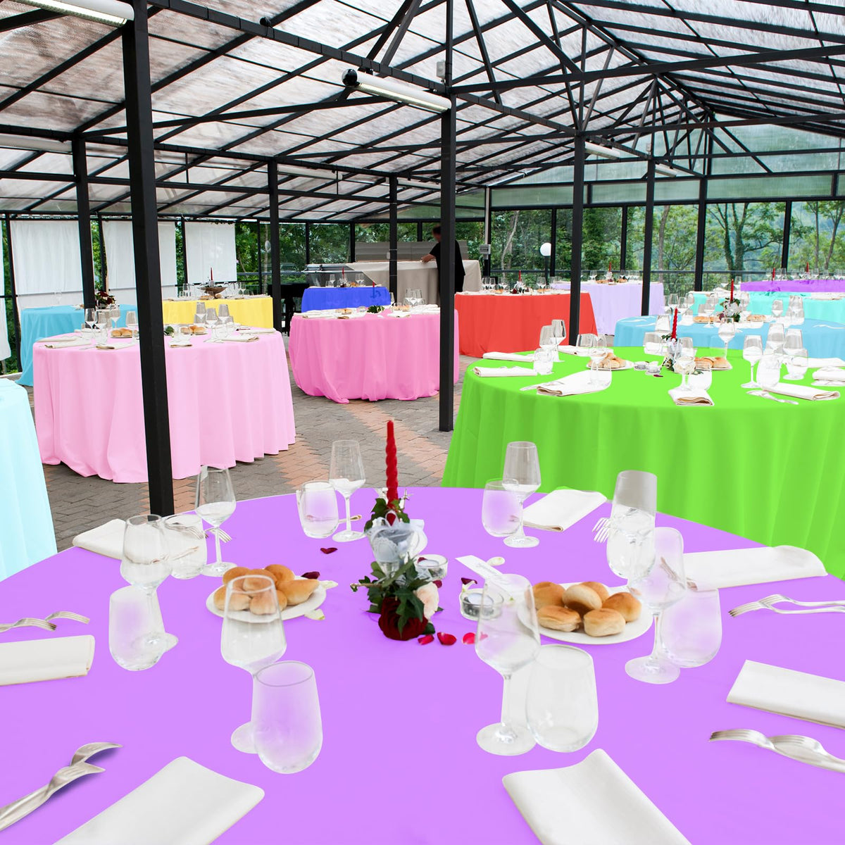 MASHAN rainbow round tablecloth in pink ideal for kids' parties and showers