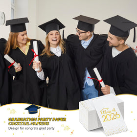 MASHAN white and gold graduation napkins, coordinating with decor schemes