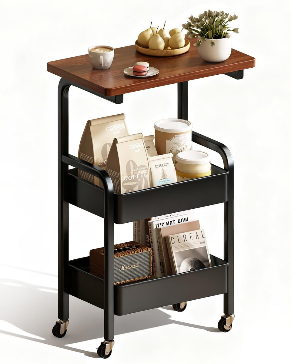 MASHART 3-tier cart with walnut top for stylish storage in any room