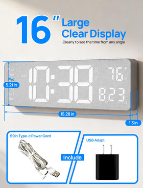 MASHI 16-inch LED display shows time, date, day, and temperature clearly