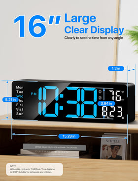 MASHI digital wall clock with remote control for hands-free adjustment