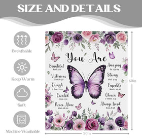 MASLEK Purple Butterfly Floral Blanket machine washable and fade-resistant for easy care.