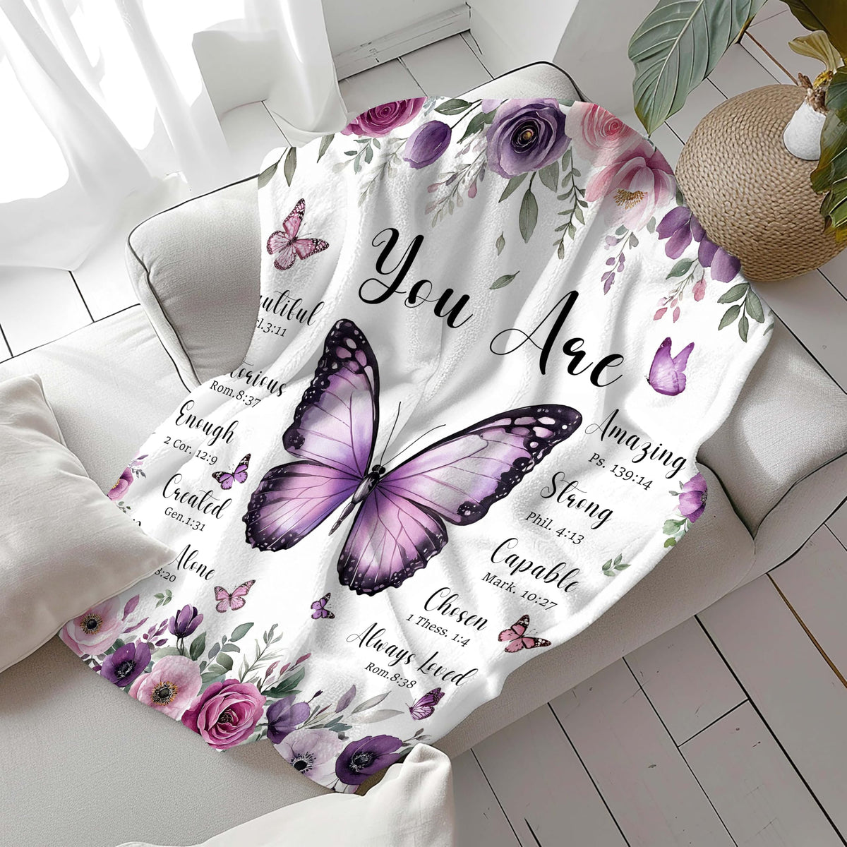 MASLEK Purple Butterfly Floral Blanket gift-ready presentation for gifting.