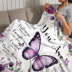 MASLEK Purple Butterfly Floral Blanket inspirational scripture design boosts daily motivation.