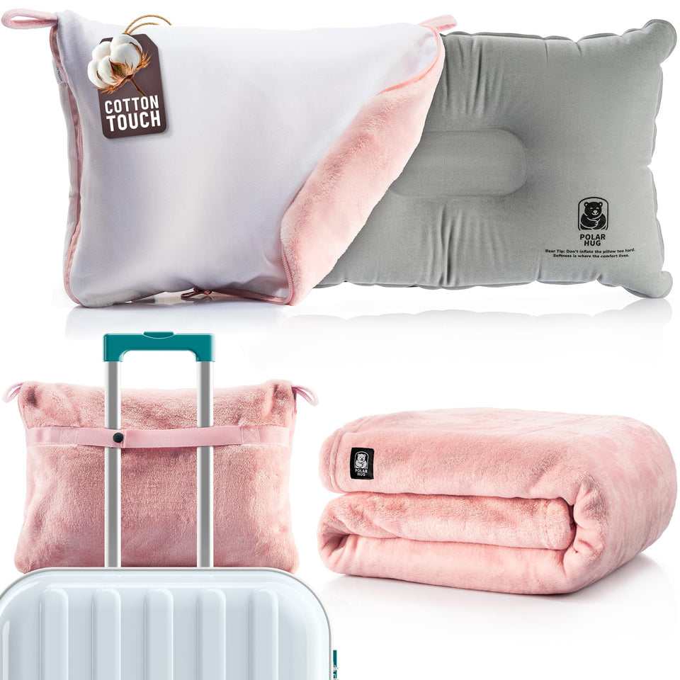 MasterManner Travel Blanket and Pillow Set folded for compact packing and easy carry.