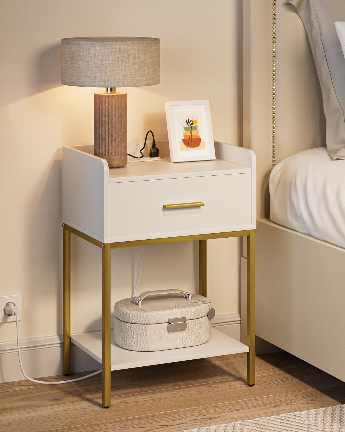 Masupu nightstand dimensions 16.5W x 11.8D x 23.6H for placement.
