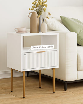 Masupu nightstand storage drawer provides clutter-free bedside organization.