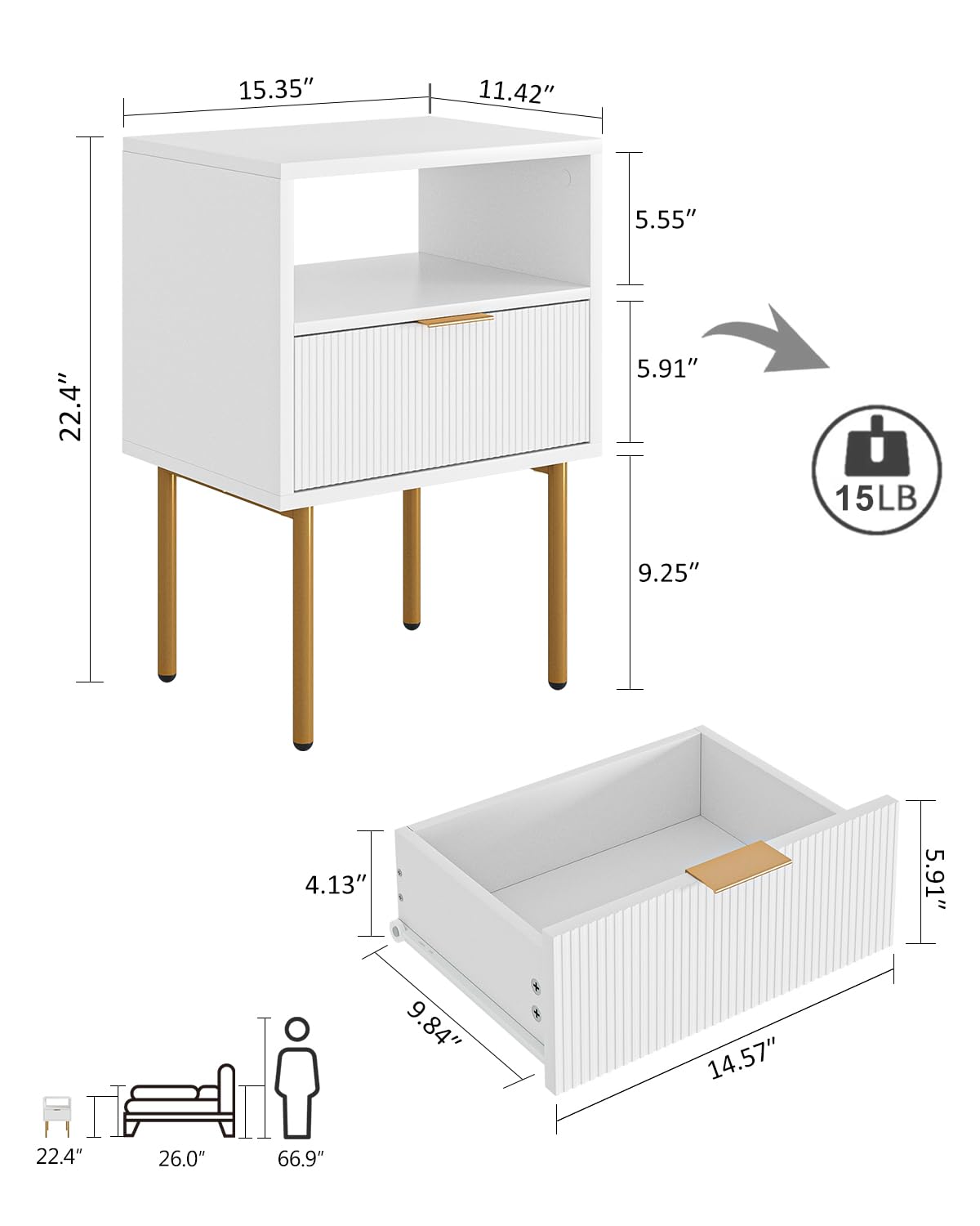 Masupu nightstand white top and gold legs add a luxe touch.