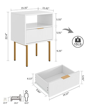 Masupu nightstand white top and gold legs add a luxe touch.
