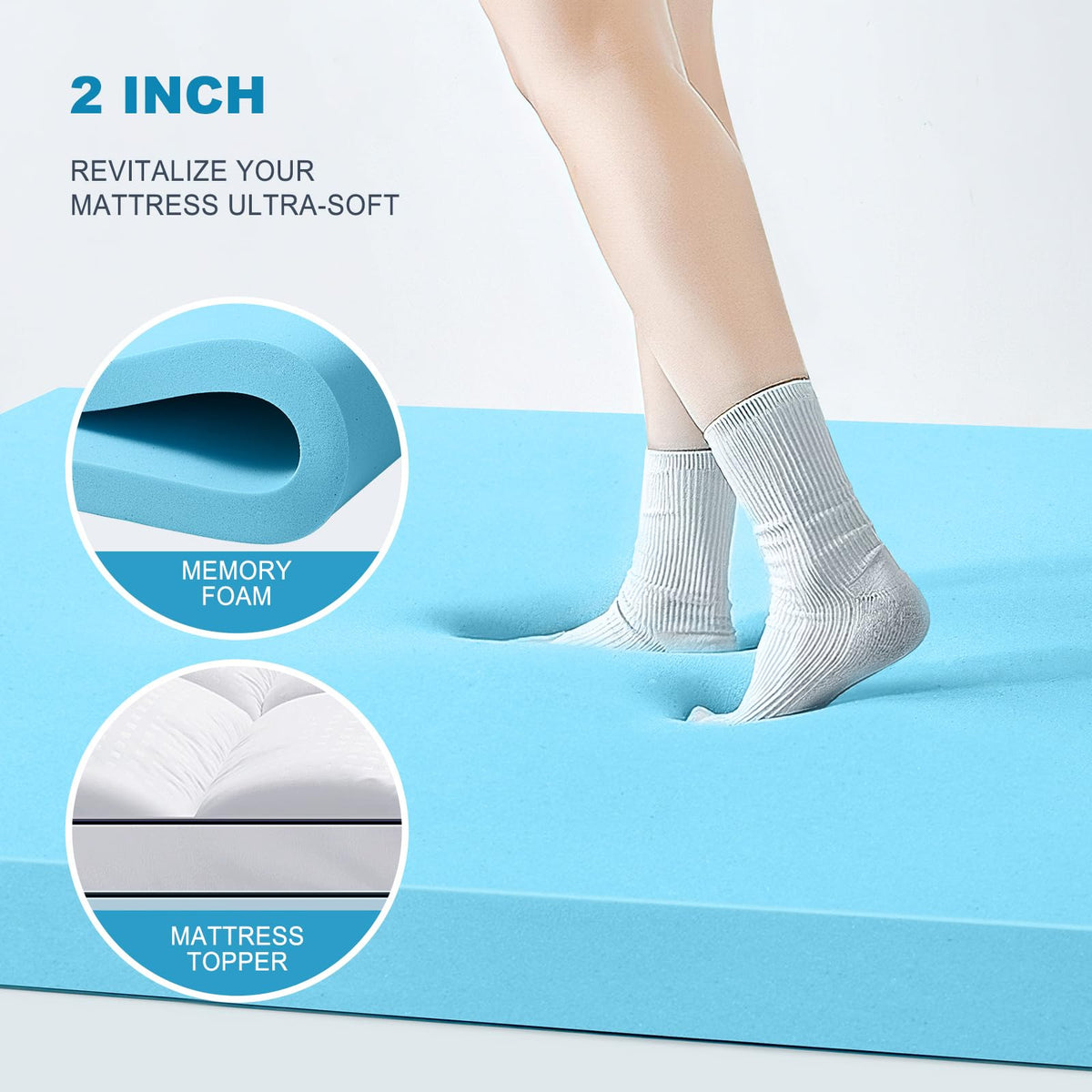MASVIS 2-inch quilted pillow-top cover with plush texture and breathable fabric.