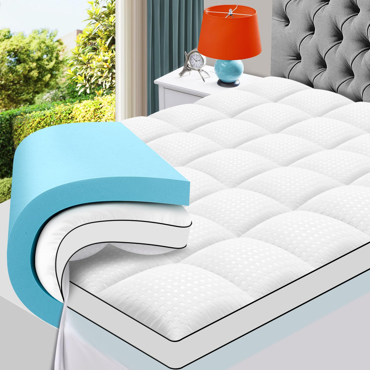 MASVIS dual-layer topper in 4-inch setup provides enhanced support and cloud-like comfort.