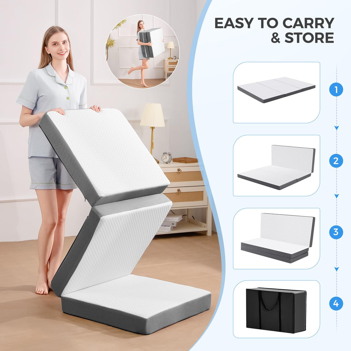 Masvis Trifold Mattress in sleep mode offers versatile comfort anywhere.