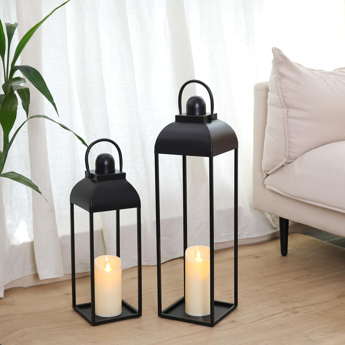 MATAHUM 25-inch lantern on the front porch for inviting outdoor glow.