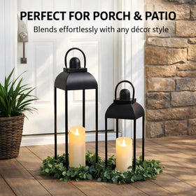 MATAHUM ball-top black lantern enhances farmhouse living room decor.