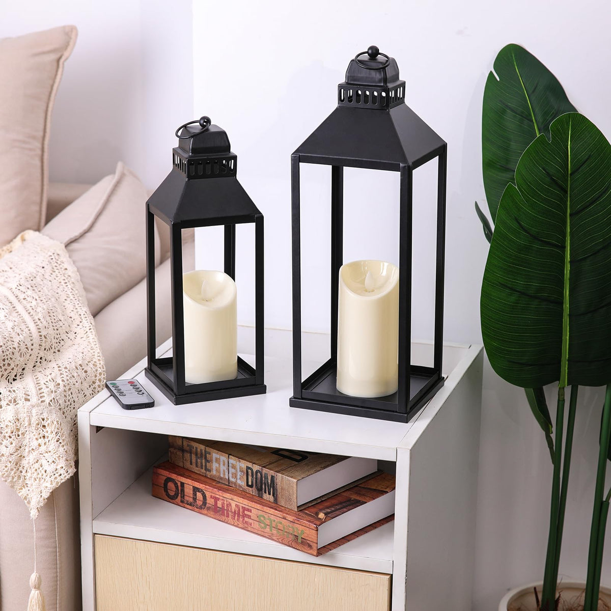MATAHUM black farmhouse lantern frame close-up shows sturdy design.